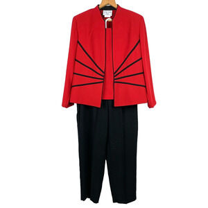 Vintage 80s Leslie Belle Petites Canada Red Black Pants Blazer Shirt Outfit 10P